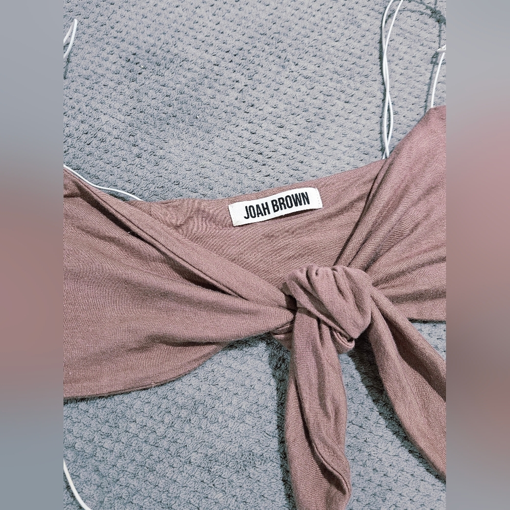 Joah Brown Front Tie Corded Crop Top /  Bra Bralette W Bow Shoulder Ties - Picture 9 of 11